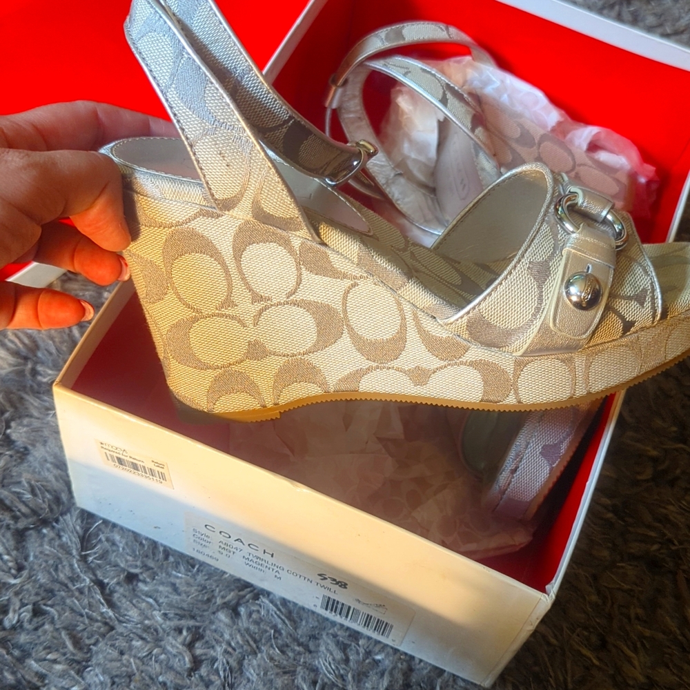 Coach silver wedge heels size 8